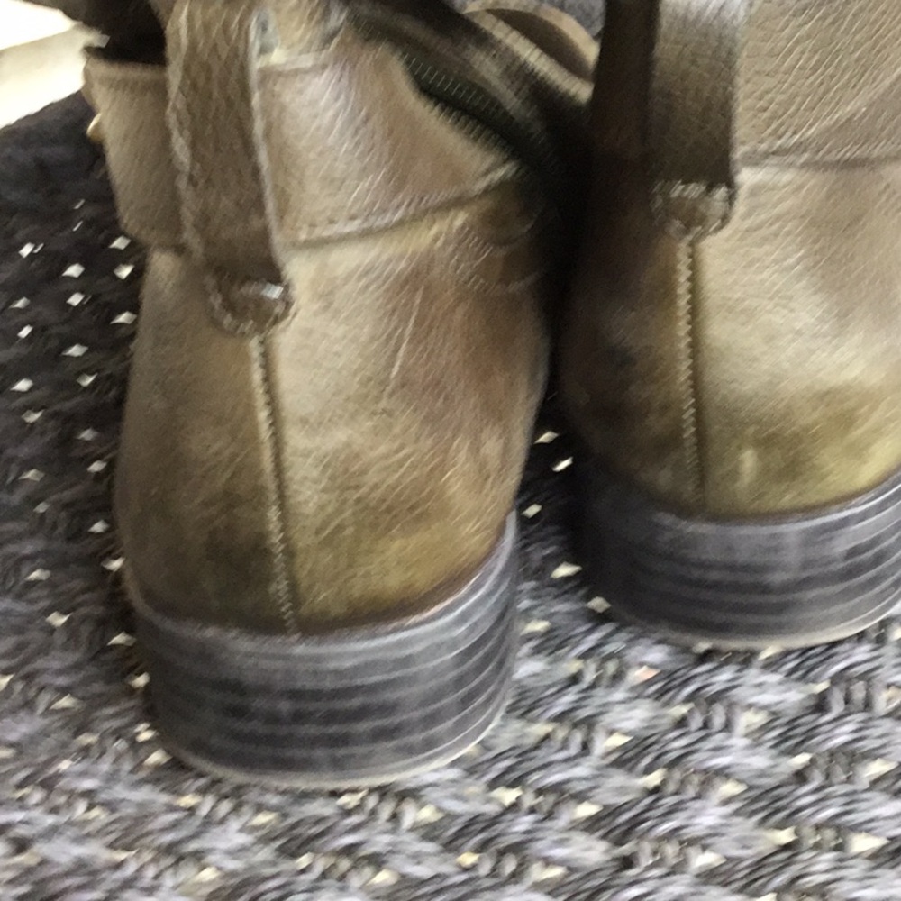 Naturalized olive green leather boots travel office Easter brunch equestrian - Picture 8 of 12